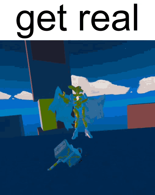 a picture of a video game character with the words get real on top