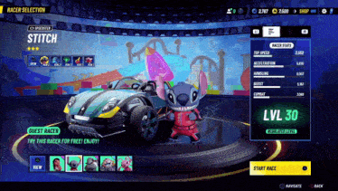 a screenshot of a video game with stitch and his car