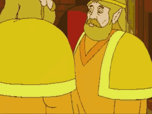 a cartoon drawing of a man with a beard wearing a crown
