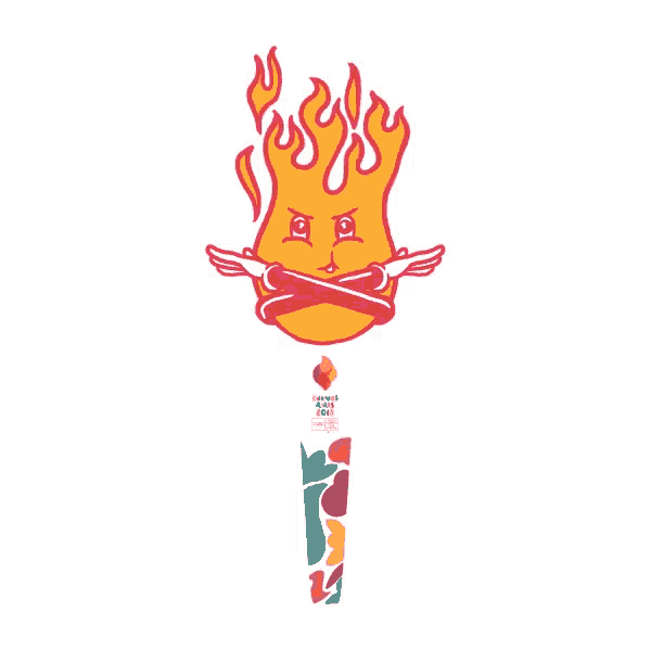 a cartoon illustration of a flaming torch with the words summer olympics 2010 written below it