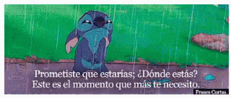 a picture of stitch in the rain with a quote