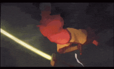 a cartoon character is holding a sword in his hand