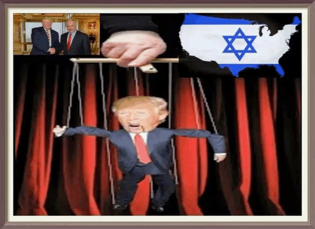 a puppet of donald trump is being held by a hand