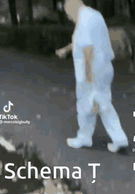 a man in scrubs is walking down a street with the words schema t written on the bottom