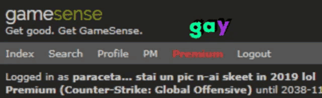 a screen shot of a website called gamesense that says get good get gamesense