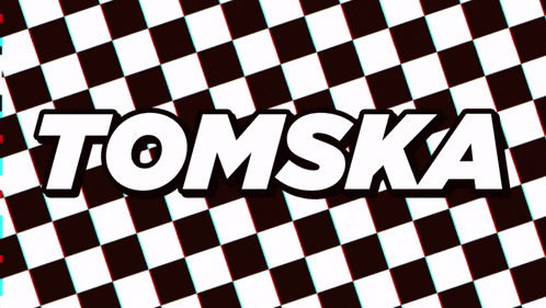 a black and white checkered background with tomska written on it