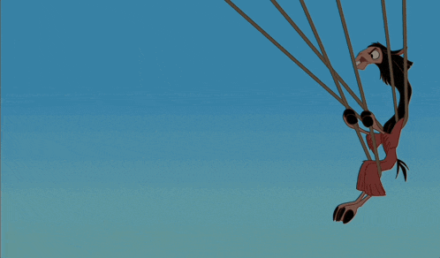 a cartoon of a horse and a bird hanging from a rope