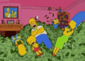 a cartoon of homer simpson surrounded by money