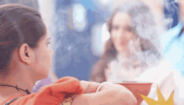 a woman smoking a cigarette with smoke coming out of it