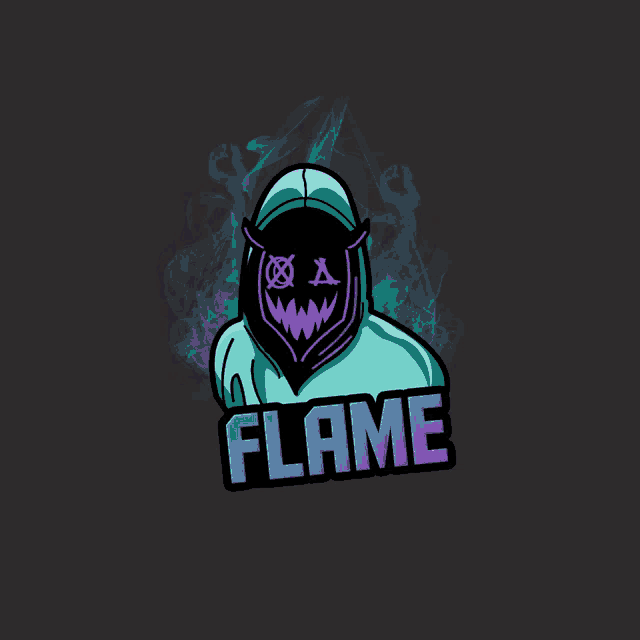 a logo for flame shows a person with a devil face