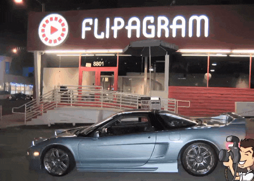 a car is parked in front of a flipagram