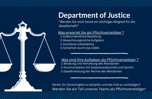 a poster with a scale of justice and the words department of justice