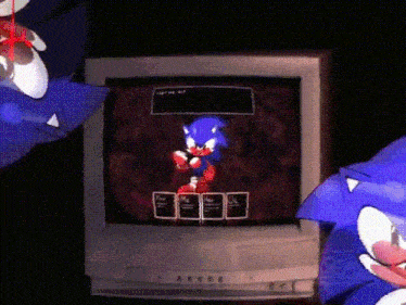 sonic the hedgehog is playing a video game on a tv screen