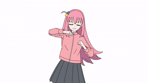 a girl with pink hair wearing a pleated skirt