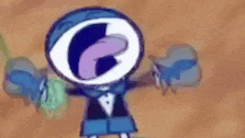 a cartoon character wearing a tuxedo and gloves with a tongue sticking out .
