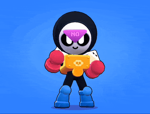 a cartoon character with a skull and the word no on his head