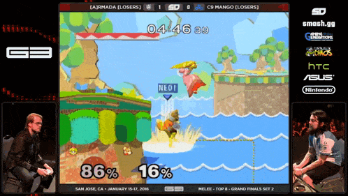 a video game screen shows a man sitting in front of a screen that says ' g3 ' on it