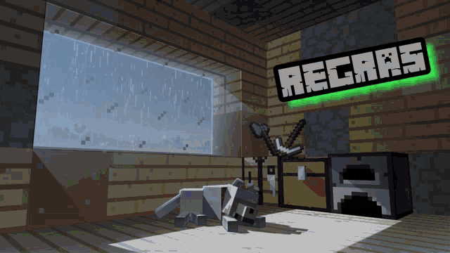 a minecraft room with a sign that says regras on it
