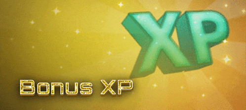 a yellow background with a green xp symbol and the words bonus xp below it