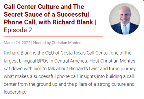a blog post titled call center culture and the secret sauce of a successful phone call with richard blank