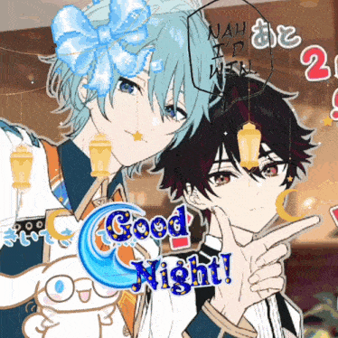 a couple of anime characters with the words good night written on the bottom