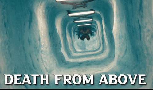 a movie poster for death from above shows a person falling through a tunnel