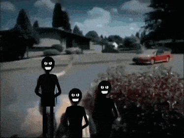 a cartoon drawing of a man and two children with smiley faces on their faces