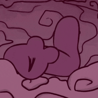 a cartoon drawing of a person laying on a bed with a purple background