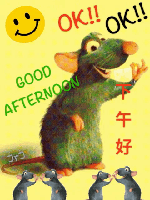 a picture of a cartoon rat with the words good afternoon