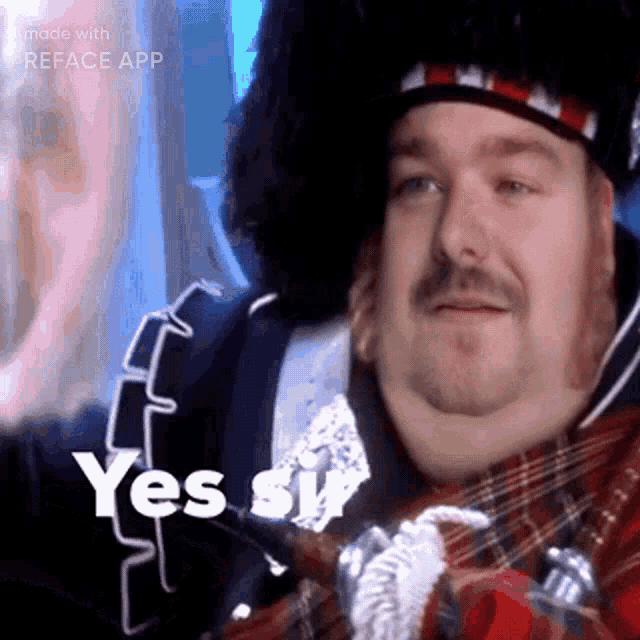a man in a kilt is holding a bagpipe and says yes sir