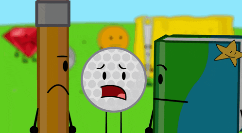 a cartoon drawing of a golf ball and a book with a star on it