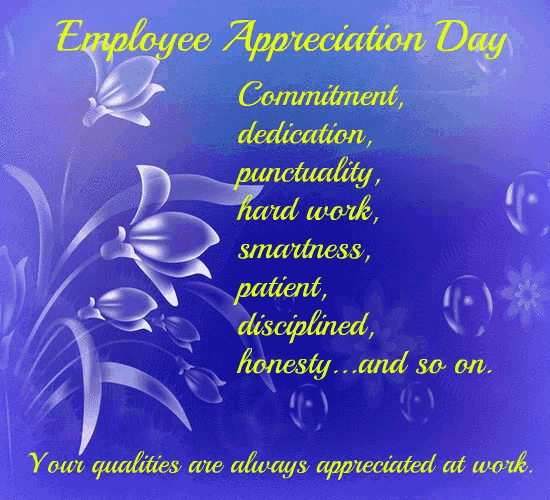 a blue background with flowers and the words employee appreciation day on it