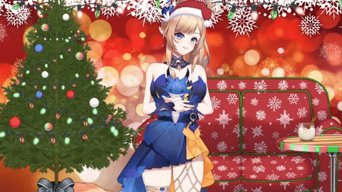 a girl wearing a santa hat is standing next to a christmas tree