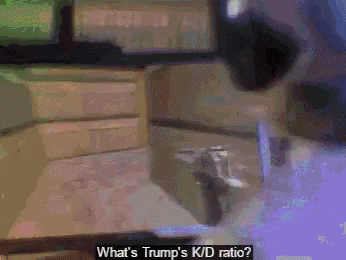 a pixelated image with the words what 's trump 's k / d ratio on the bottom