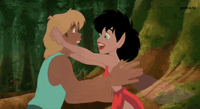 a cartoon of a boy and a girl hugging with justbarbl written in the bottom right corner