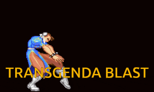 a video game screen shows a character and the words " transcenda blast " at the bottom
