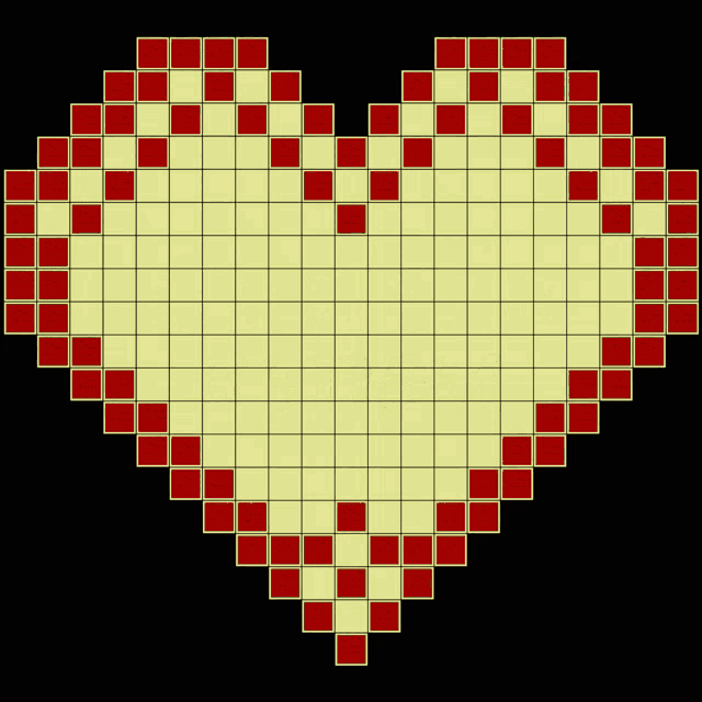 a pixel art heart made of red and yellow squares