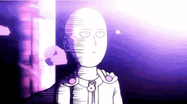 a cartoon of a man with a purple background and a purple light behind him .