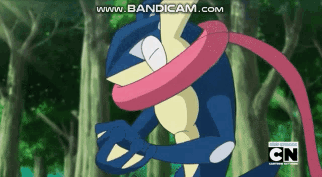 a cartoon of a frog with a pink scarf around its neck says cn on the bottom right