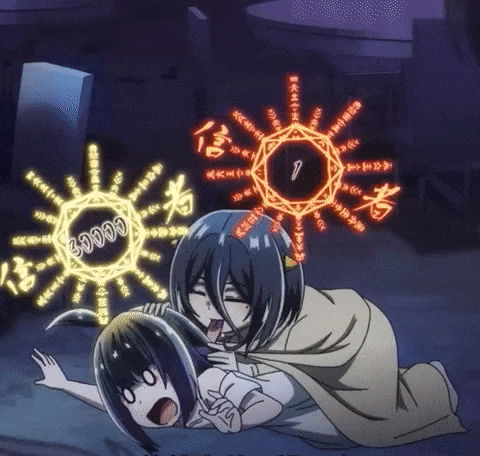 a couple of anime characters laying on the ground with a circle around them that says ' 00000 ' on it