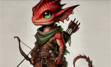 a cartoon drawing of a red dragon with a bow and arrow