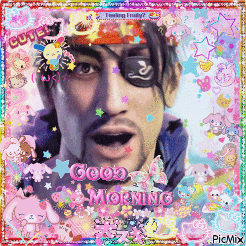a picture of a man with a eye patch and the words good morning on the bottom