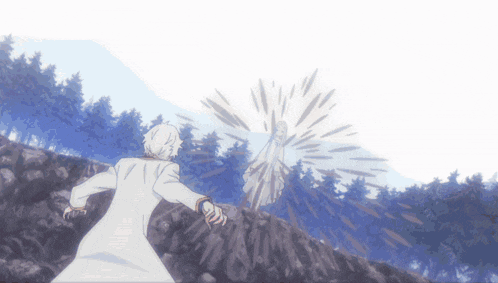 a man in a white coat is standing in front of a ghostly figure