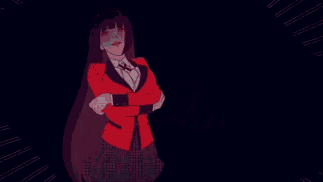 a girl in a red jacket is standing in front of the word angelite