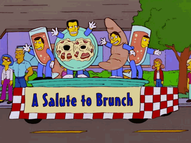 a cartoon parade with a sign that says " a salute to brunch "
