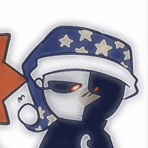 a cartoon of a person wearing a hat with stars on it .