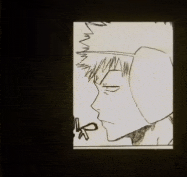 a black and white drawing of a man 's face with a scissor in the corner