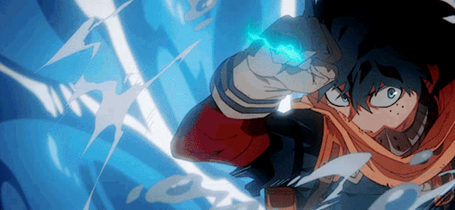a cartoon character is holding a lightning bolt in his right hand