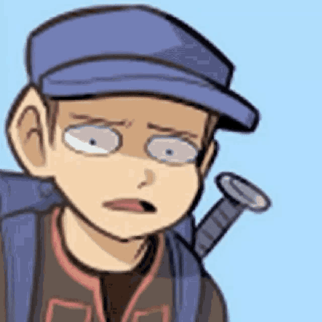a cartoon of a boy with a backpack holding a screw .