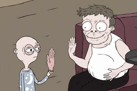 a cartoon of a bald man giving a high five to another man